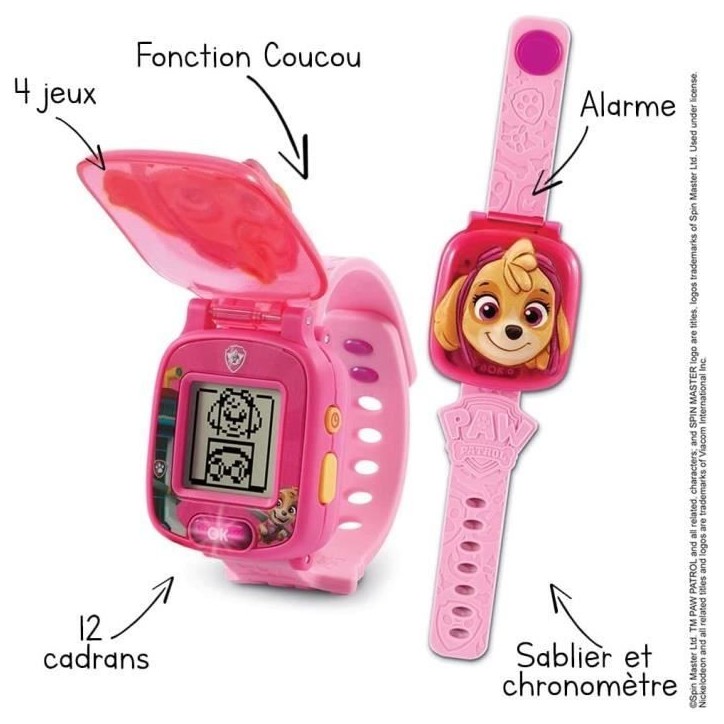 Montre-Jeu Interactive de Stella - VTECH - Pat'Patrouille - Ecran animé - 4 jeux - 12 cadrans - Rose