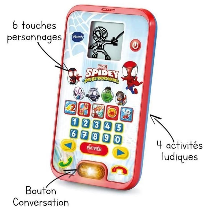 VTECH - SPIDEY - Le Smartphone Éducatif de Spidey - Enfant - Rouge - Mixte - 3 ans - Pile