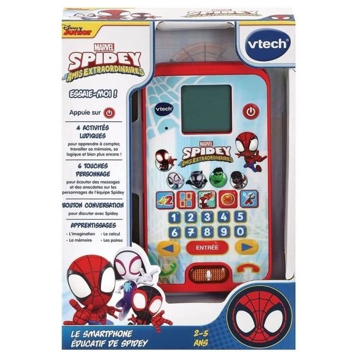 VTECH - SPIDEY - Le Smartphone Éducatif de Spidey - Enfant - Rouge - Mixte - 3 ans - Pile