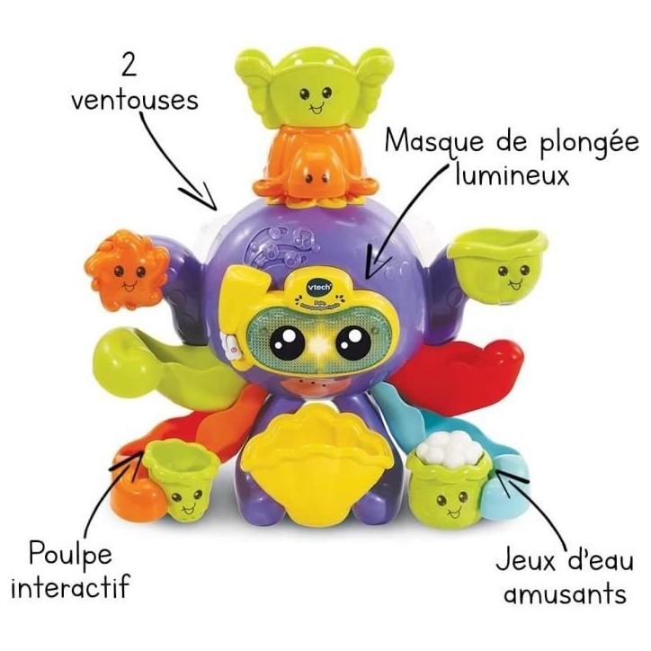 Jouet de Bain interactif VTECH BABY - Polo, Mon Poulpe Rigolo - Multicolore - Pour Bébé de 1 a 5 ans