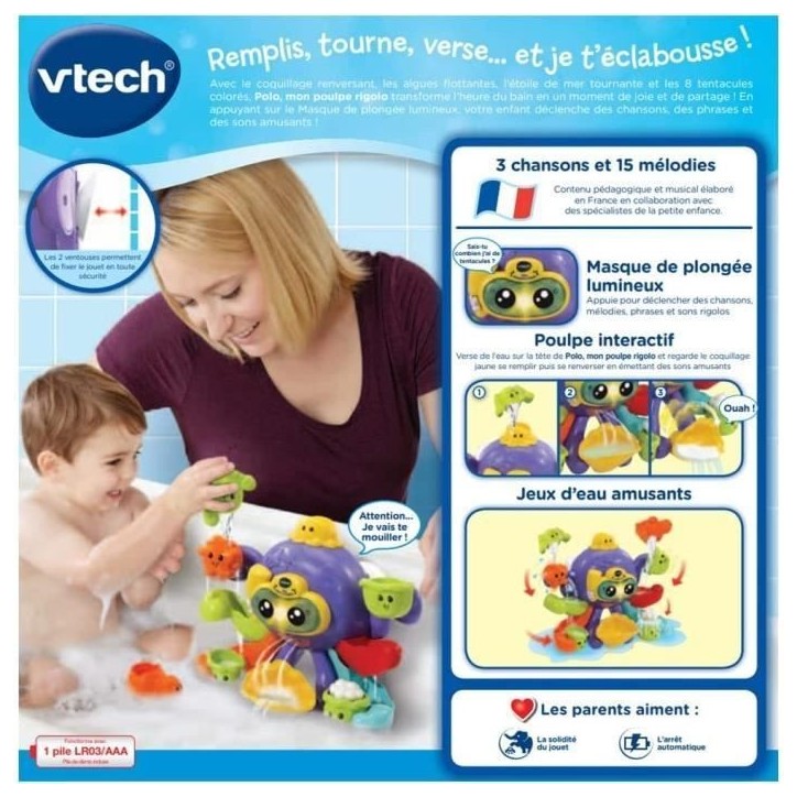 Jouet de Bain interactif VTECH BABY - Polo, Mon Poulpe Rigolo - Multicolore - Pour Bébé de 1 a 5 ans