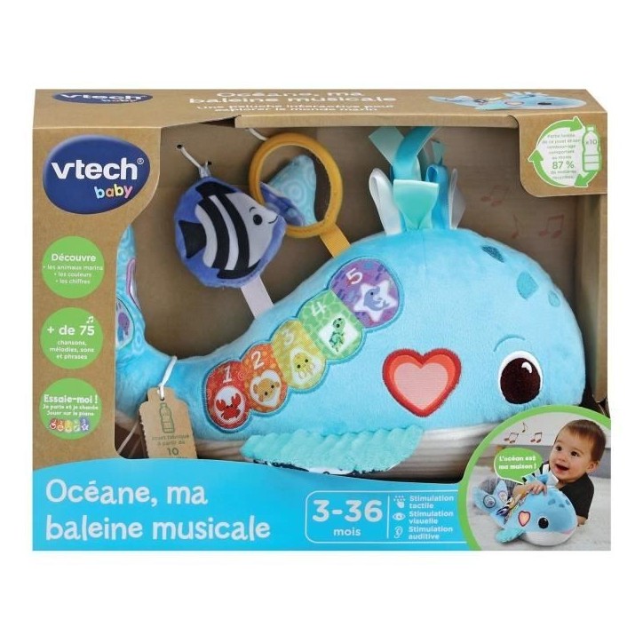 VTECH OCÉANE, MA BALEINE MUSICALE (BOUTEILLES PLASTIQUES RECYCLÉES)