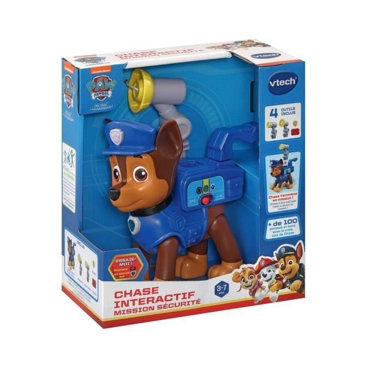 Figurine interactive VTECH Pat Patrouille - Chase avec accessoires de sauvetage pour enfants de 3 a 7 ans