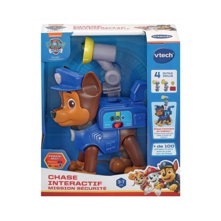 Figurine interactive VTECH Pat Patrouille - Chase avec accessoires de sauvetage pour enfants de 3 a 7 ans
