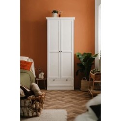Armoire Landwood - Décor Blanc Mat - 2 Portes - 1 Tiroir - L80 x P39