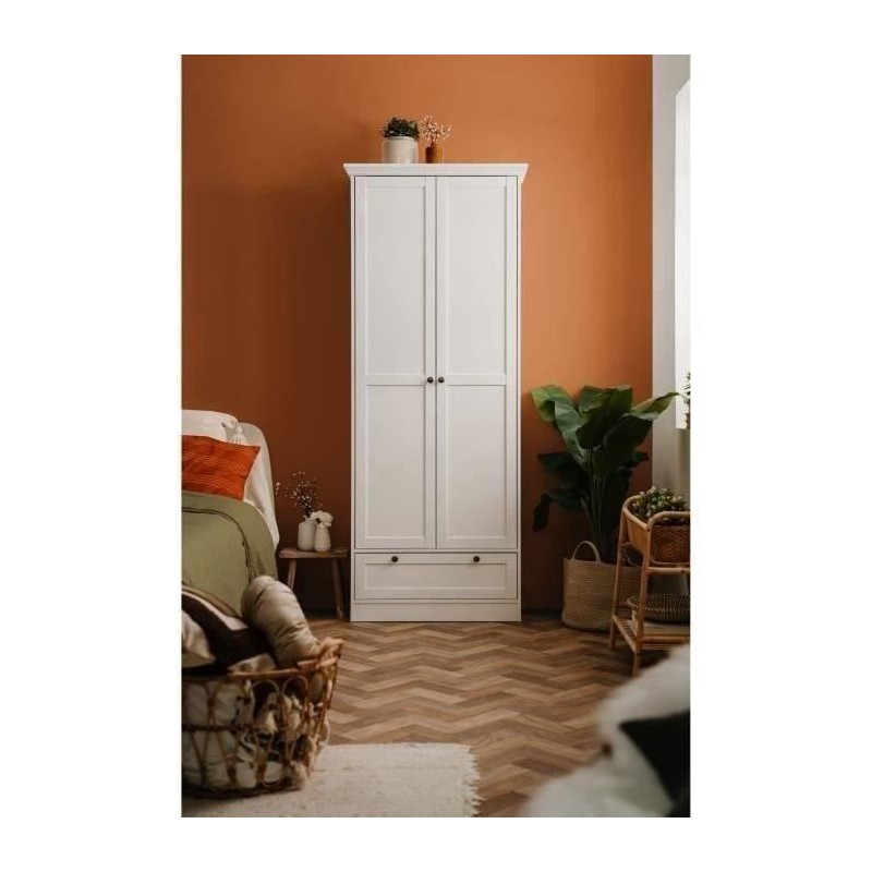Armoire Landwood - Décor Blanc Mat - 2 Portes - 1 Tiroir - L80 x P39 Armoire Landwood - Décor Blanc Mat - 2 Portes - 1 Tiroir - L80 x P39