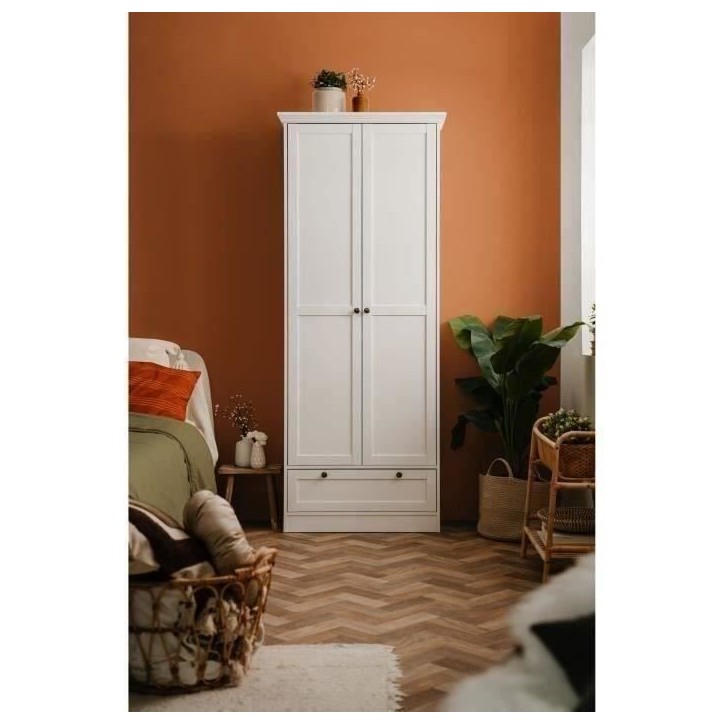 Armoire Landwood - Décor Blanc Mat - 2 Portes - 1 Tiroir - L80 x P39 x H200 cm Armoire Landwood - Décor Blanc Mat - 2 Portes - 1 Tiroir - L80 x P39 x H200 cm