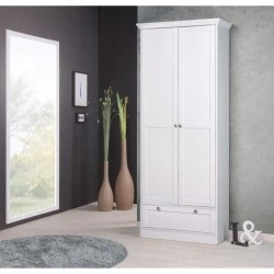 Armoire Landwood - Décor Blanc Mat - 2 Portes - 1 Tiroir - L80 x P39