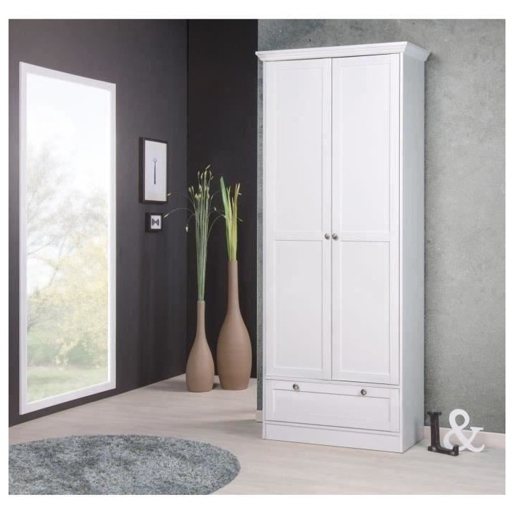 Armoire Landwood - Décor Blanc Mat - 2 Portes - 1 Tiroir - L80 x P39 x H200 cm Armoire Landwood - Décor Blanc Mat - 2 Portes - 1 Tiroir - L80 x P39 x H200 cm