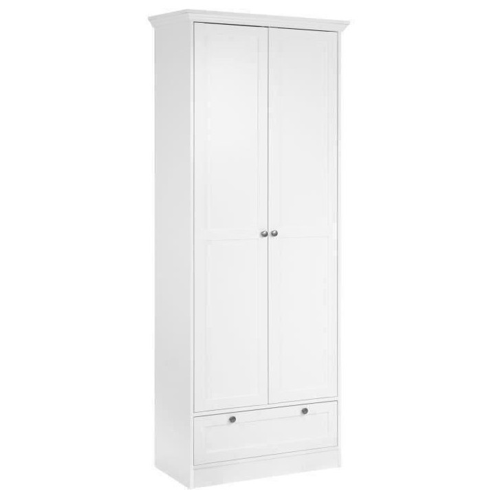 Armoire Landwood - Décor Blanc Mat - 2 Portes - 1 Tiroir - L80 x P39 x H200 cm Armoire Landwood - Décor Blanc Mat - 2 Portes - 1 Tiroir - L80 x P39 x H200 cm