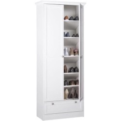 Armoire Landwood - Décor Blanc Mat - 2 Portes - 1 Tiroir - L80 x P39