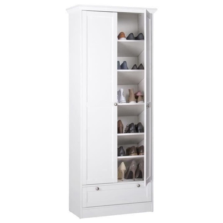 Armoire Landwood - Décor Blanc Mat - 2 Portes - 1 Tiroir - L80 x P39 x H200 cm Armoire Landwood - Décor Blanc Mat - 2 Portes - 1 Tiroir - L80 x P39 x H200 cm
