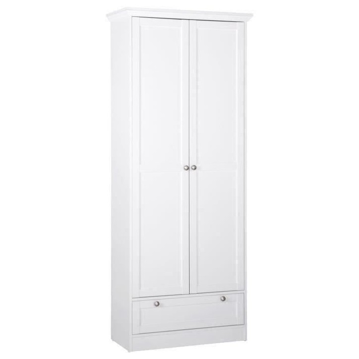 Armoire Landwood - Décor Blanc Mat - 2 Portes - 1 Tiroir - L80 x P39 x H200 cm Armoire Landwood - Décor Blanc Mat - 2 Portes - 1 Tiroir - L80 x P39 x H200 cm