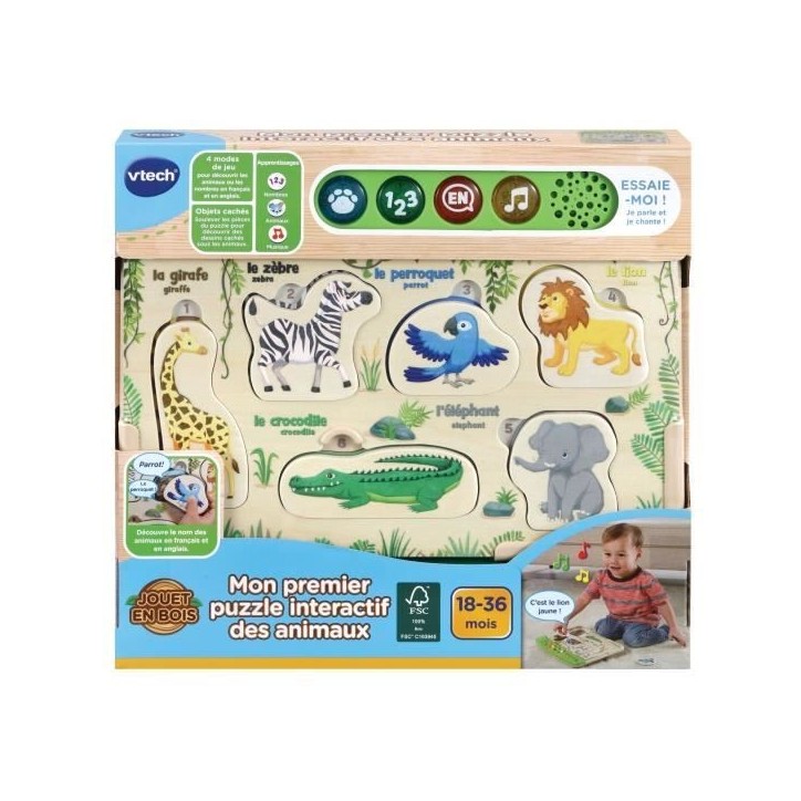 Jouet en bois interactif - VTECH - Mon Premier Puzzle des Animaux - FSC