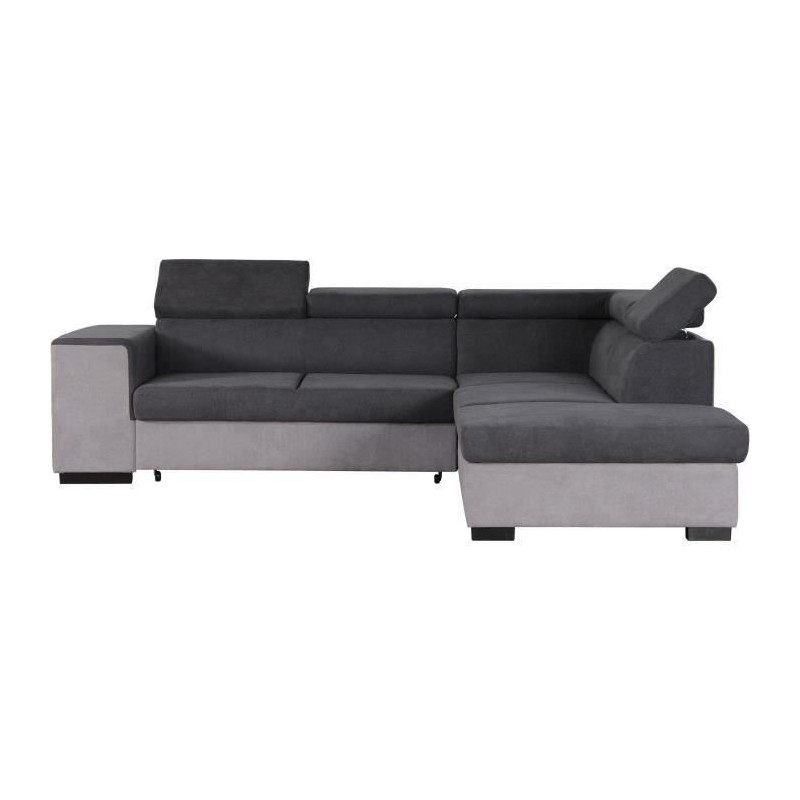 Canapé d'angle droit convertible + coffre 5 places - Tissu gris - L 2 Canapé d'angle droit convertible + coffre 5 places - Tissu gris - L 2