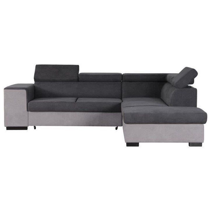 Canapé d'angle droit convertible + coffre 5 places - Tissu gris - L 271 x P 220 x H 77 cm - ARMSTRONG - Fabriqué en Ukraine Canapé d'angle droit convertible + coffre 5 places - Tissu gris - L 271 x P 220 x H 77 cm - ARMSTRONG - Fabriqué en Ukraine