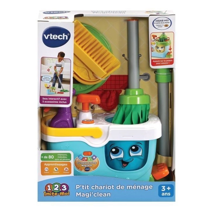 VTECH - 1,2,3 Imite-Moi - P'tit Chariot de Ménage Magi'clean - Jouet d'Imitation Enfant VTECH - 1,2,3 Imite-Moi - P'tit Chariot de Ménage Magi'clean - Jouet d'Imitation Enfant