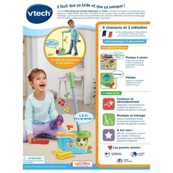 VTECH - 1,2,3 Imite-Moi - P'tit Chariot de Ménage Magi'clean - Jouet d'Imitation Enfant VTECH - 1,2,3 Imite-Moi - P'tit Chariot de Ménage Magi'clean - Jouet d'Imitation Enfant