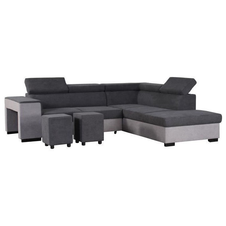 Canapé d'angle droit convertible + coffre 5 places - Tissu gris - L 271 x P 220 x H 77 cm - ARMSTRONG - Fabriqué en Ukraine Canapé d'angle droit convertible + coffre 5 places - Tissu gris - L 271 x P 220 x H 77 cm - ARMSTRONG - Fabriqué en Ukraine