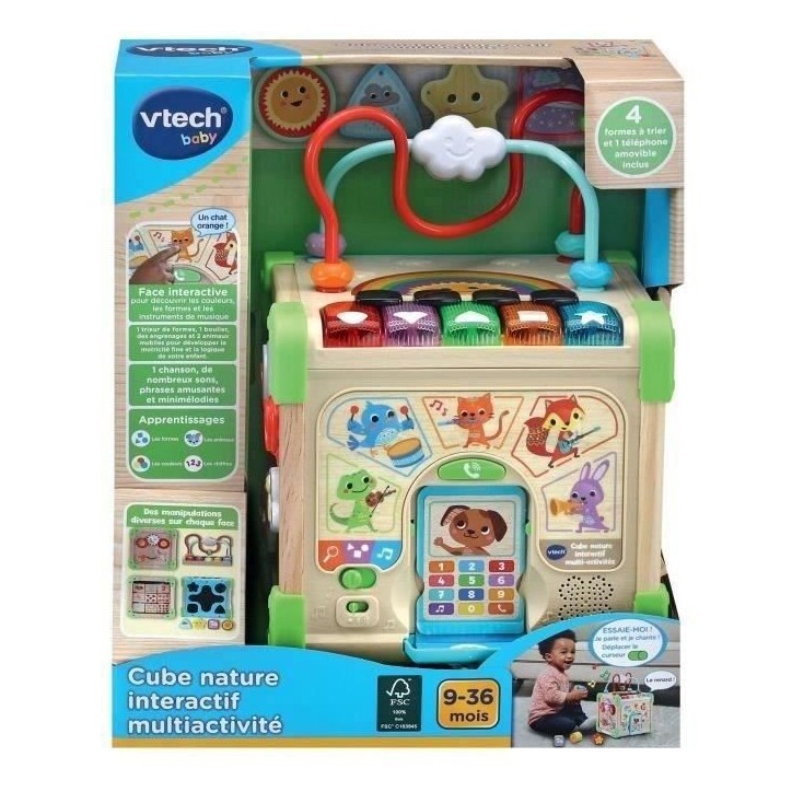 Jouet interactif VTECH CUBE NATURE - Bois certifié FSC - Animaux musicaux - 9-36 mois