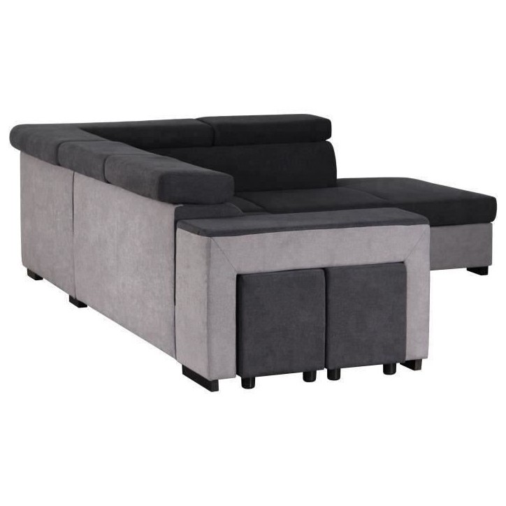 Canapé d'angle droit convertible + coffre 5 places - Tissu gris - L 271 x P 220 x H 77 cm - ARMSTRONG - Fabriqué en Ukraine Canapé d'angle droit convertible + coffre 5 places - Tissu gris - L 271 x P 220 x H 77 cm - ARMSTRONG - Fabriqué en Ukraine