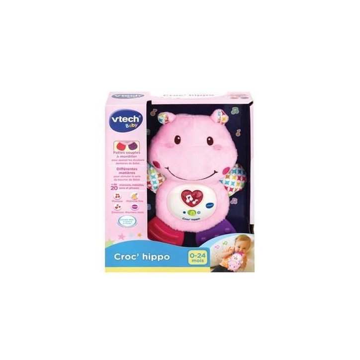 VTECH BABY - Hochet Croc'Hippo - Peluche Texturée Rose