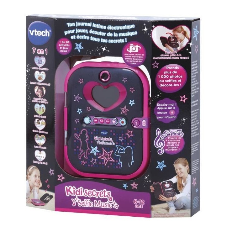 Agenda électronique VTECH Kidisecrets Selfie Music Noir avec lecteur MP3 pour filles de 6 a 12 ans