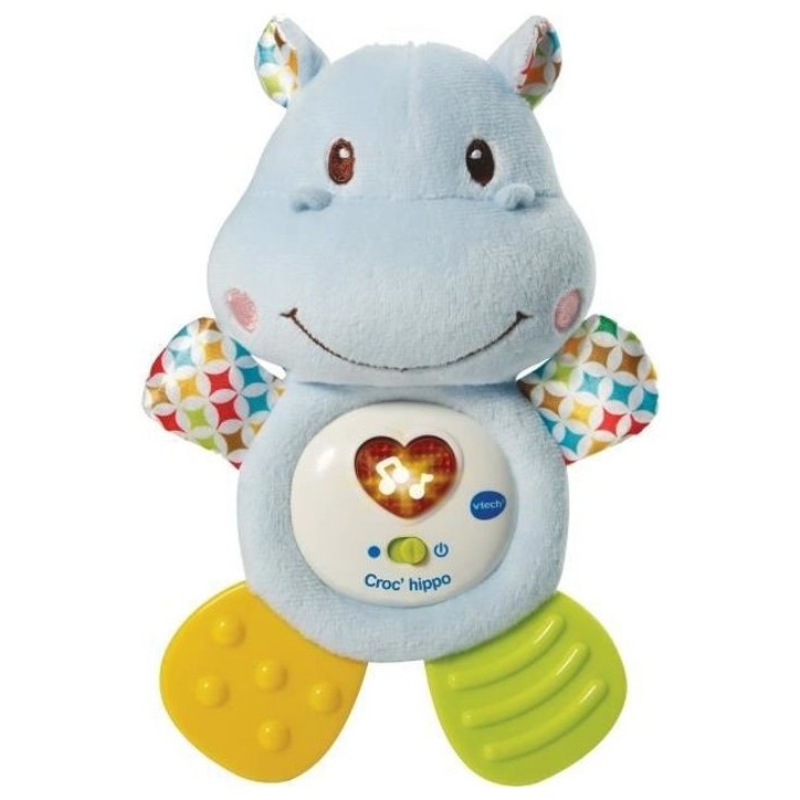 VTECH BABY - Hochet Croc'Hippo - Peluche Texturée Bleue