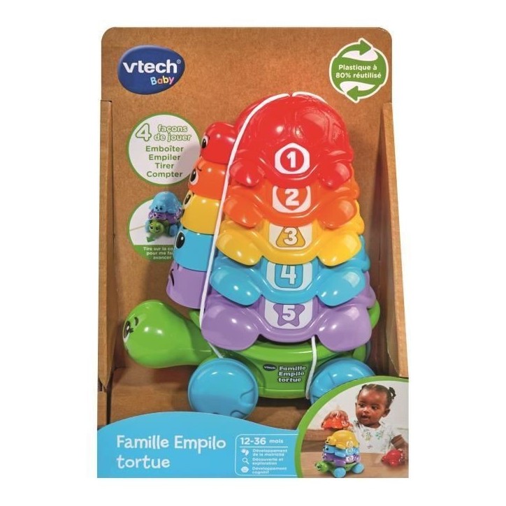 VTECH-FAMILLE EMPILO TORTUE (PLASTIQUE REUTILISE)