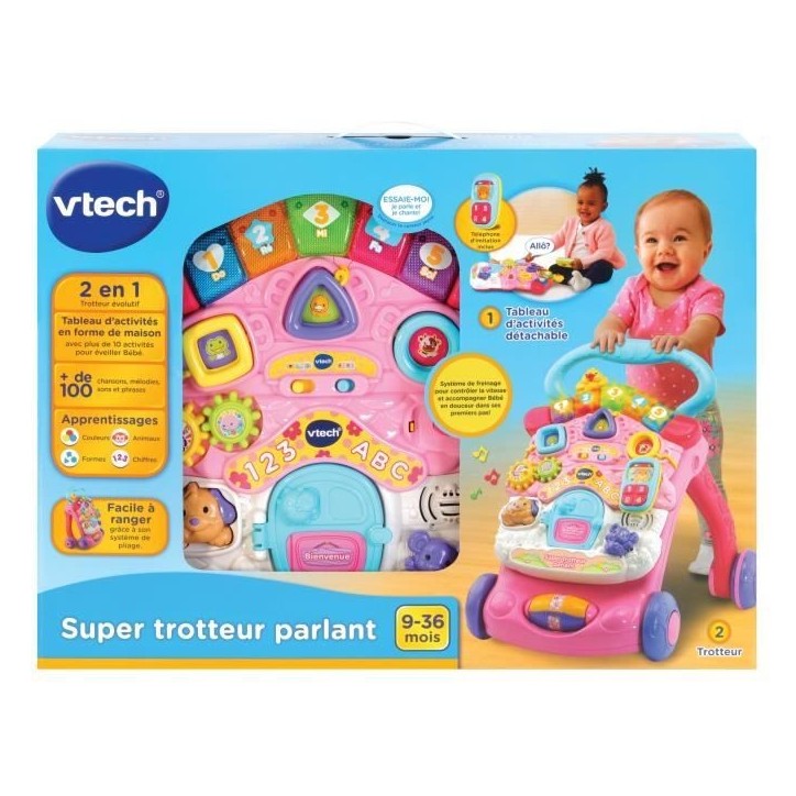 Trotteur parlant 2 en 1 VTECH - Super Trotteur - Rose pour bébé de 9 a 36 mois Trotteur parlant 2 en 1 VTECH - Super Trotteur - Rose pour bébé de 9 a 36 mois