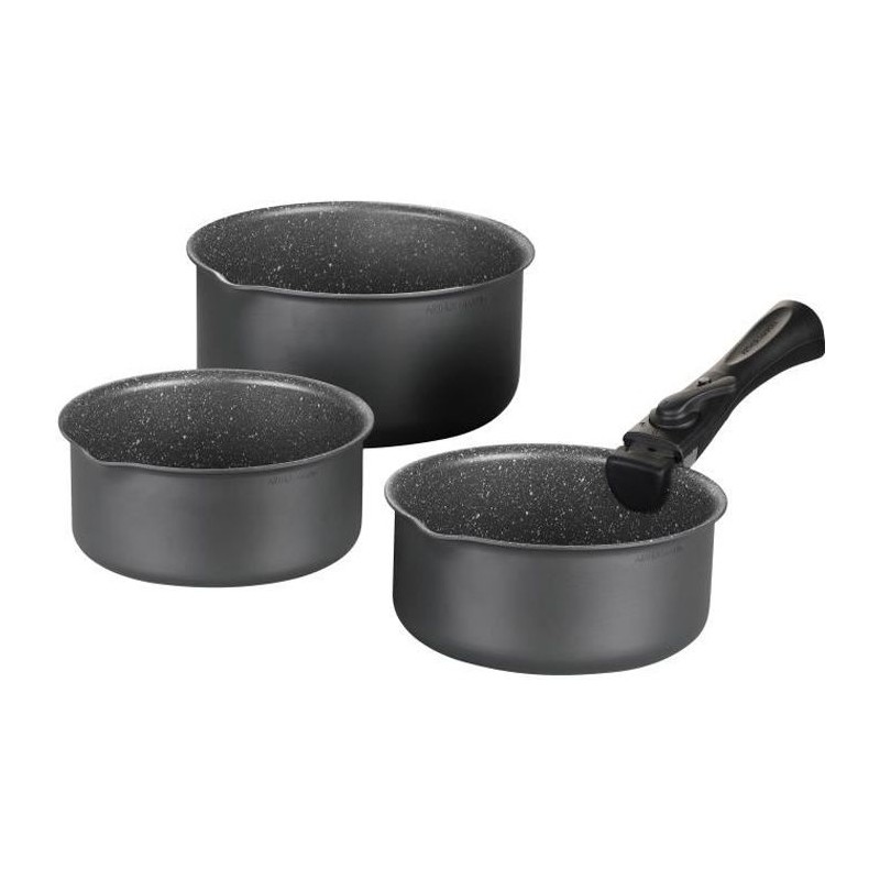 Set de 3 casseroles Gris Mat 16-18-20 cm + 1 poignée amovible - Alumi