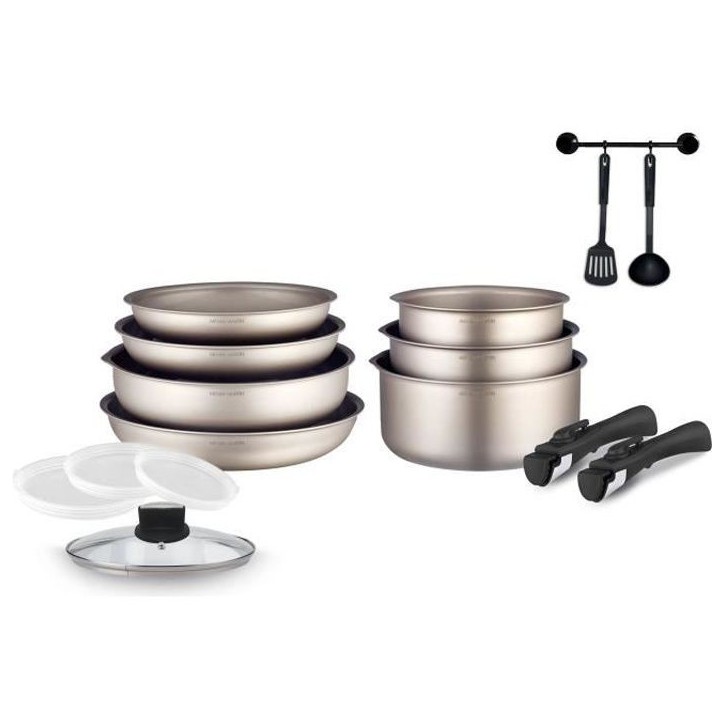 Batterie de cuisine Arthur Martin AM133CH 15 pieces - Aluminium - Poignée amovible - Tous feux dont induction