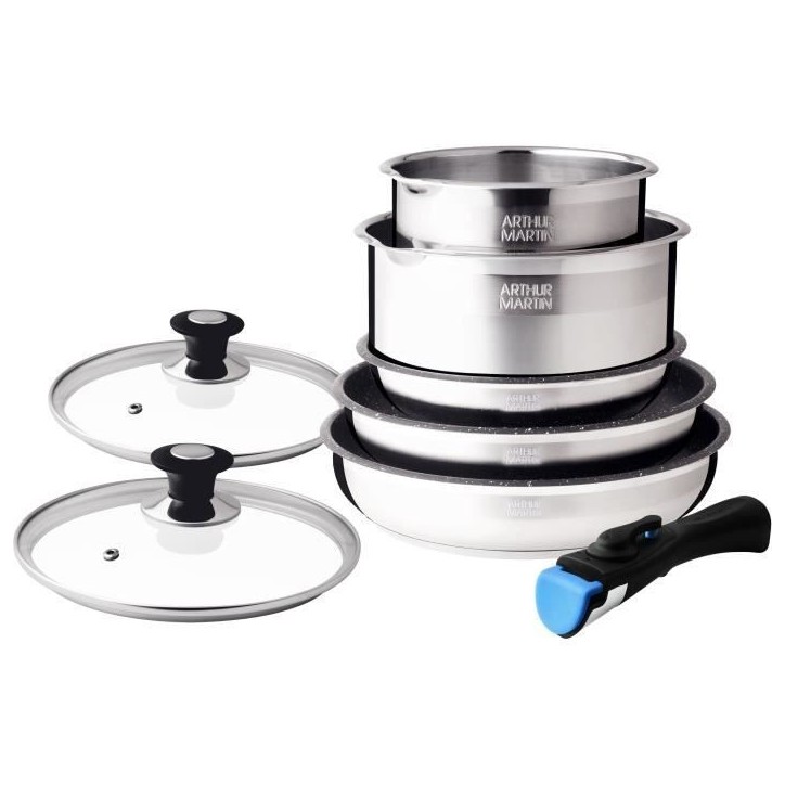 Batterie de cuisine Arthur Martin AM2493 8 pieces - Acier Inoxydable - Poignée amovible - Tous feux dont induction