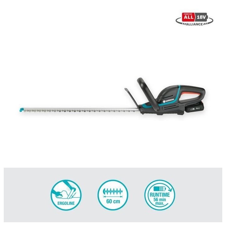 Taille-haies a batterie GARDENA - ComfortCut 60/18V - 18V - 60 cm (Livré avec batterie Li-ion 2,5Ah + chargeur) Taille-haies a batterie GARDENA - ComfortCut 60/18V - 18V - 60 cm (Livré avec batterie Li-ion 2,5Ah + chargeur)