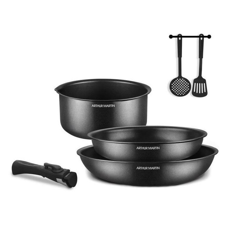 Batterie de cuisine - Tous feux dont induction - Arthur Martin - AM9582 - Aluminium - Anti-adhésif - 6 pieces - Poignée amovib