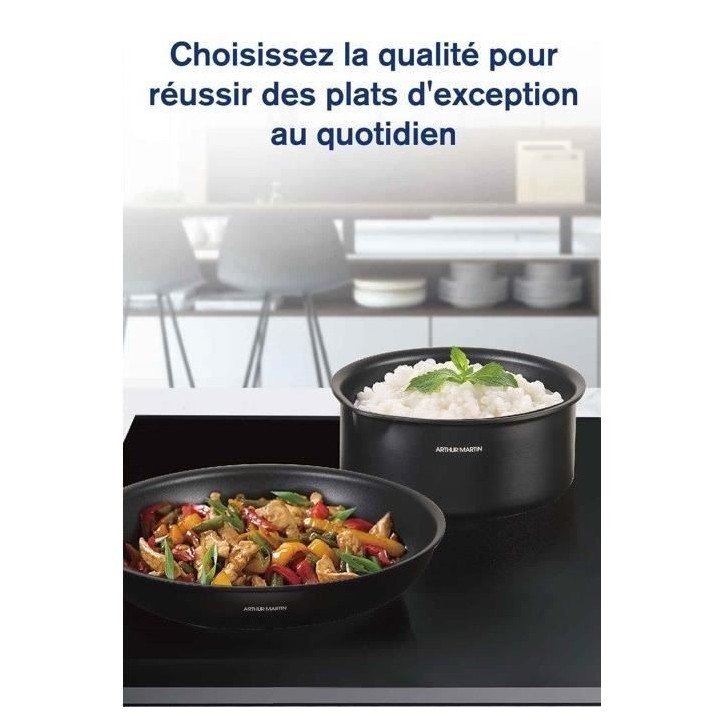 Batterie de cuisine - Tous feux dont induction - Arthur Martin - AM9582 - Aluminium - Anti-adhésif - 6 pieces - Poignée amovib