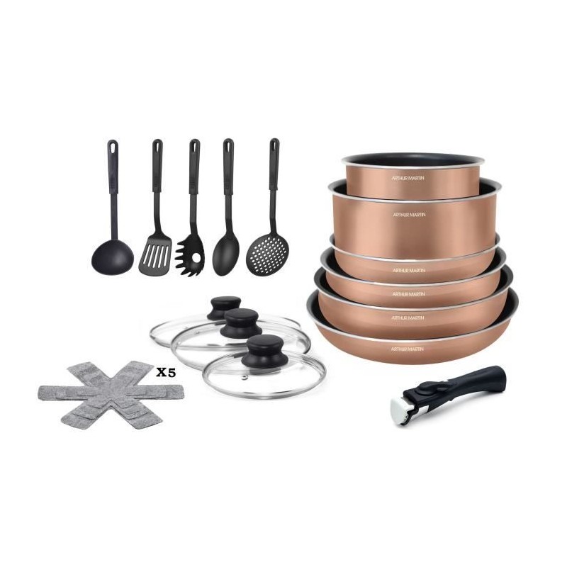 Batterie de cuisine 20 pieces Arthur Martin - aluminium - poignée amo Batterie de cuisine 20 pieces Arthur Martin - aluminium - poignée amo