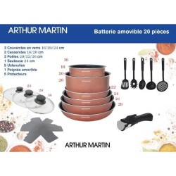 Batterie de cuisine 20 pieces Arthur Martin - aluminium - poignée amo