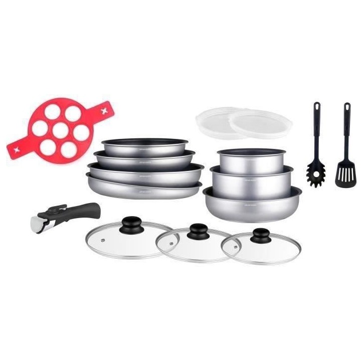 Batterie de cuisine Arthur Martin AM3950 16 pieces - Aluminium - Poignée amovible - Tous feux dont induction Batterie de cuisine Arthur Martin AM3950 16 pieces - Aluminium - Poignée amovible - Tous feux dont induction