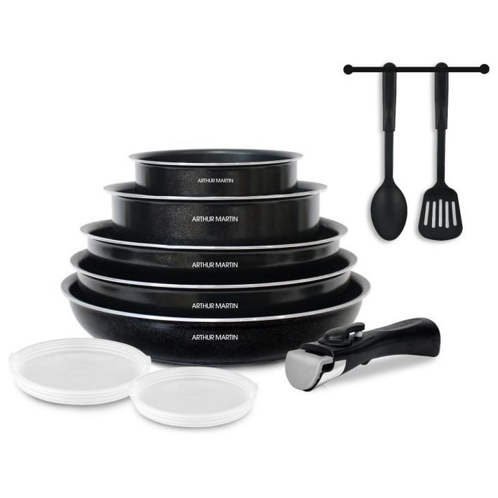 Batterie de cuisine 10 pieces Arthur Martin - Aluminium - Tous feux sauf induction - Noir