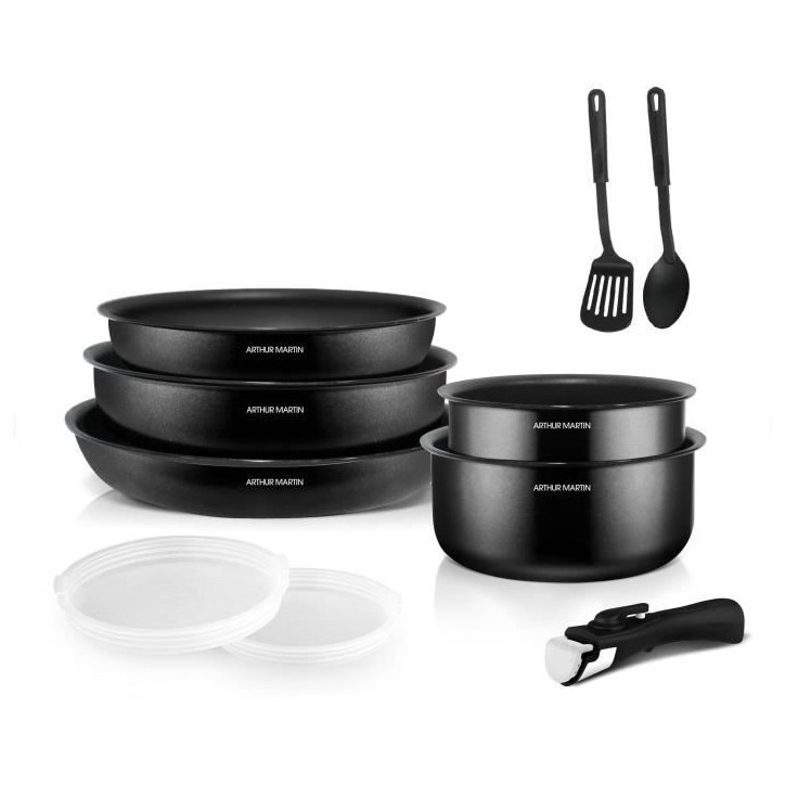 Batterie de cuisine 10 pieces Arthur Martin - Aluminium - Tous feux sauf induction - Noir