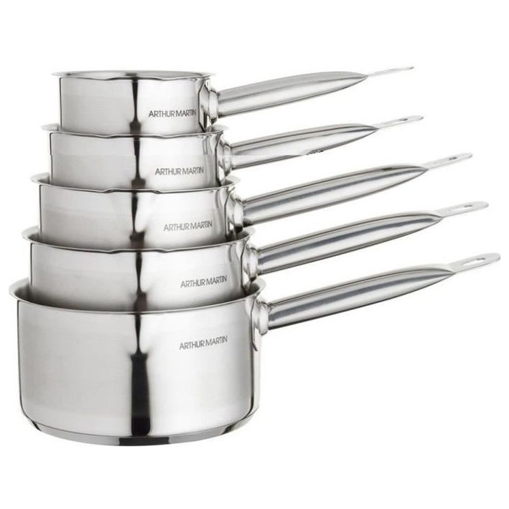 ARTHUR MARTIN Set de de 5 Casseroles - Acier inoxydable - Intérieur satiné avec graduation - Bec verseur - Tous feux dont indu