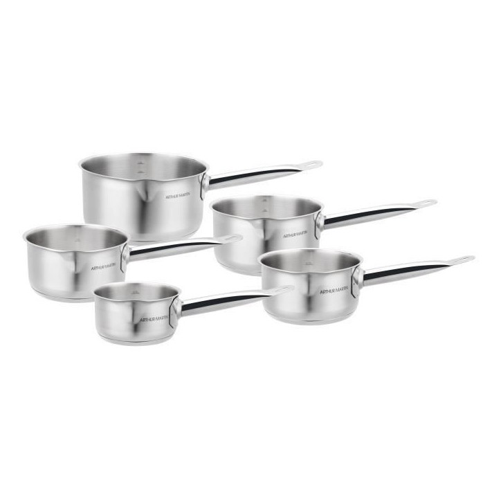ARTHUR MARTIN Set de de 5 Casseroles - Acier inoxydable - Intérieur satiné avec graduation - Bec verseur - Tous feux dont indu