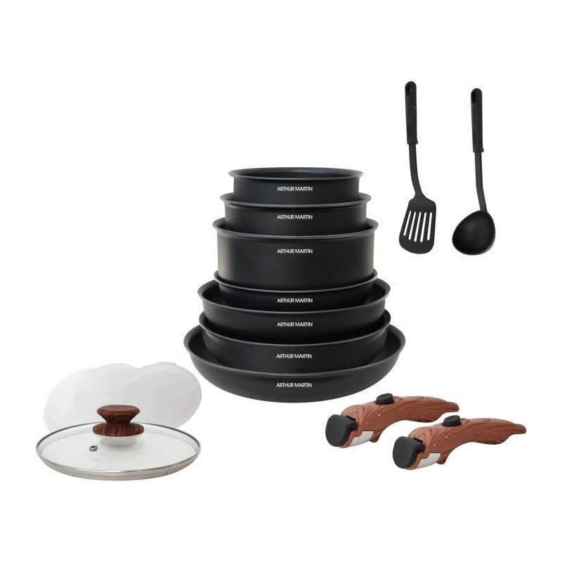 Arthur Martin AM1502 Batterie de cuisine 15 pieces - poignée amovible Arthur Martin AM1502 Batterie de cuisine 15 pieces - poignée amovible