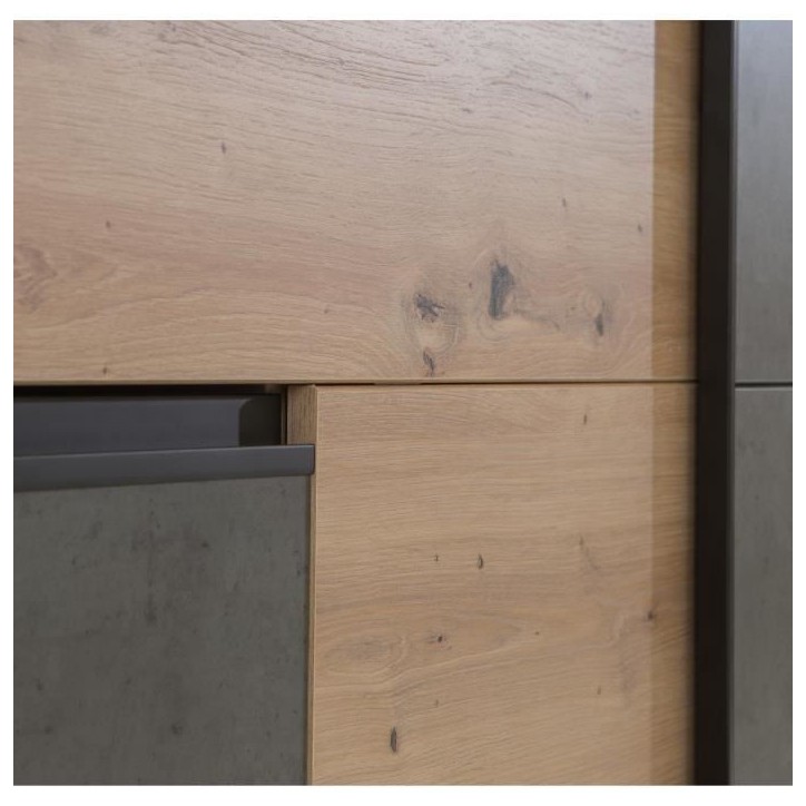 Armoire 2 portes coulissantes 3 tiroirs - Décor chene artisan et béton gris - L 200,1 x P 61,2 x H 200,5 cm - WINN2