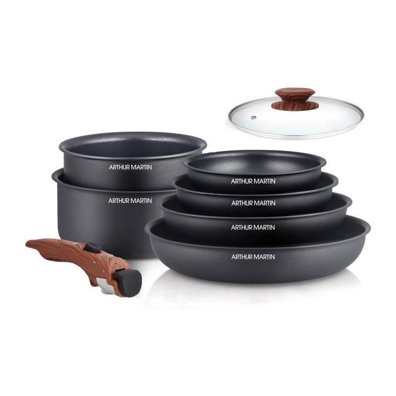 Batterie de cuisine 8 pieces ARTHUR MARTIN - Aluminium - Poignée Bois Batterie de cuisine 8 pieces ARTHUR MARTIN - Aluminium - Poignée Bois