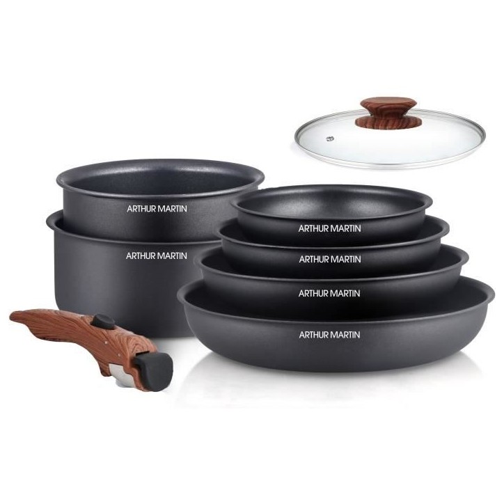 Batterie de cuisine 8 pieces ARTHUR MARTIN - Aluminium - Poignée Bois - Tous feux dont induction Batterie de cuisine 8 pieces ARTHUR MARTIN - Aluminium - Poignée Bois - Tous feux dont induction