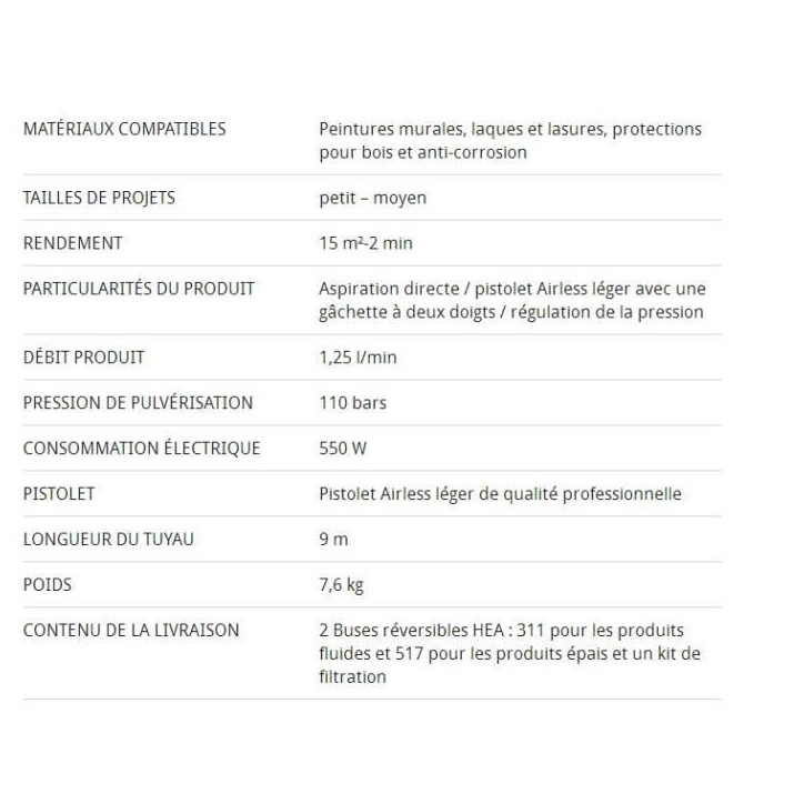 Pistolet a peinture Airless - WAGNER - HEA Control Pro 250M - Débit 1,25 l/min - Pression 110 bar - 550 W Pistolet a peinture Airless - WAGNER - HEA Control Pro 250M - Débit 1,25 l/min - Pression 110 bar - 550 W