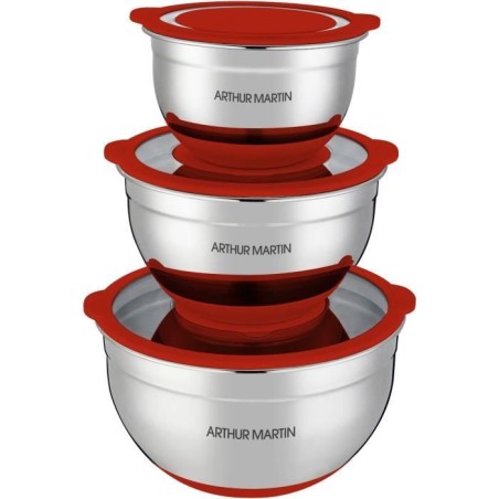 Set de saladiers - ARTHUR MARTIN - AM032 - 16-20-24 cm - Couvercles he