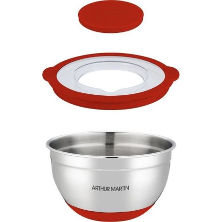 Set de saladiers - ARTHUR MARTIN - AM032 - 16-20-24 cm - Couvercles hermétiques - Acier inoxydable - Fond en silicone anti-dér